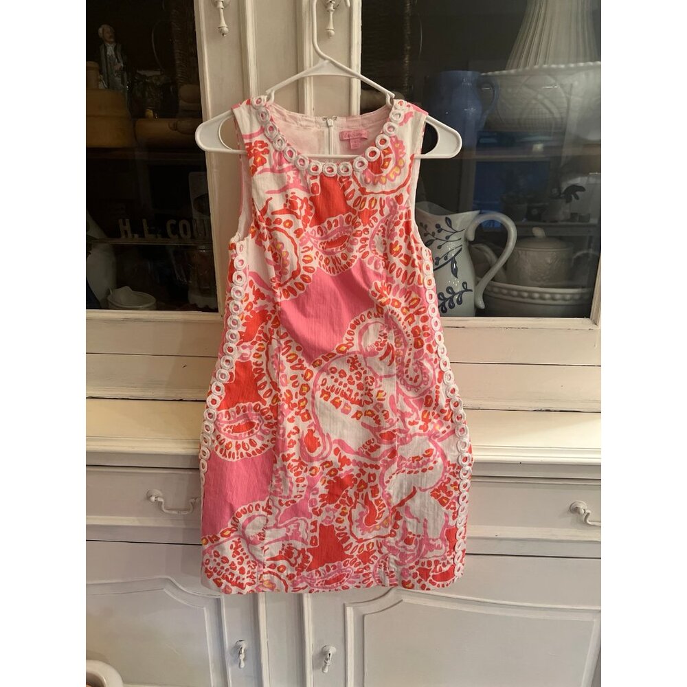 Lilly Pulitzer Mila Stretch Shift Hot Coral Trunk in Love Dress Size 4